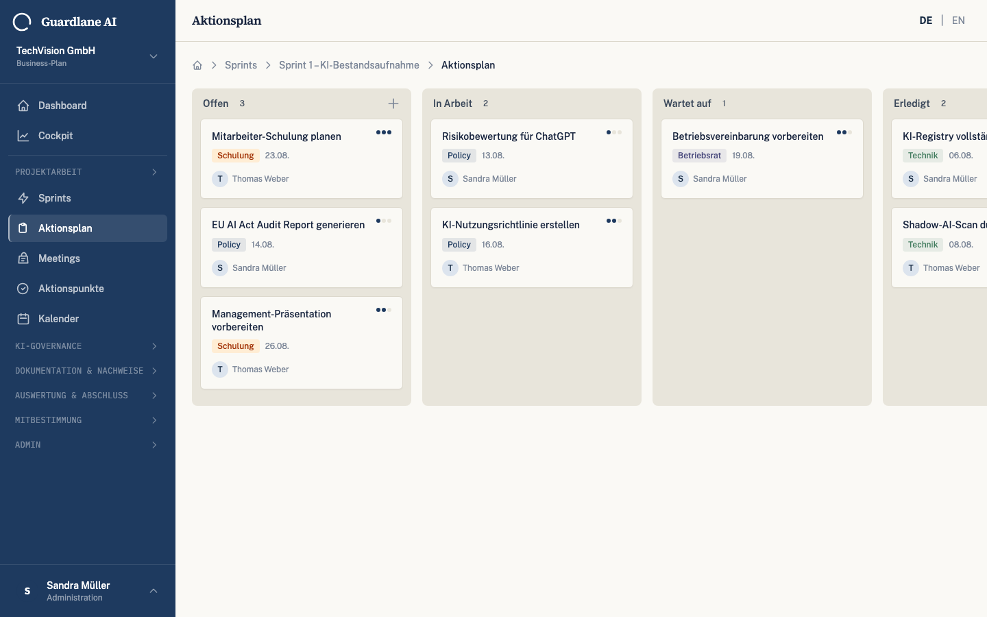30-day action plan dashboard
