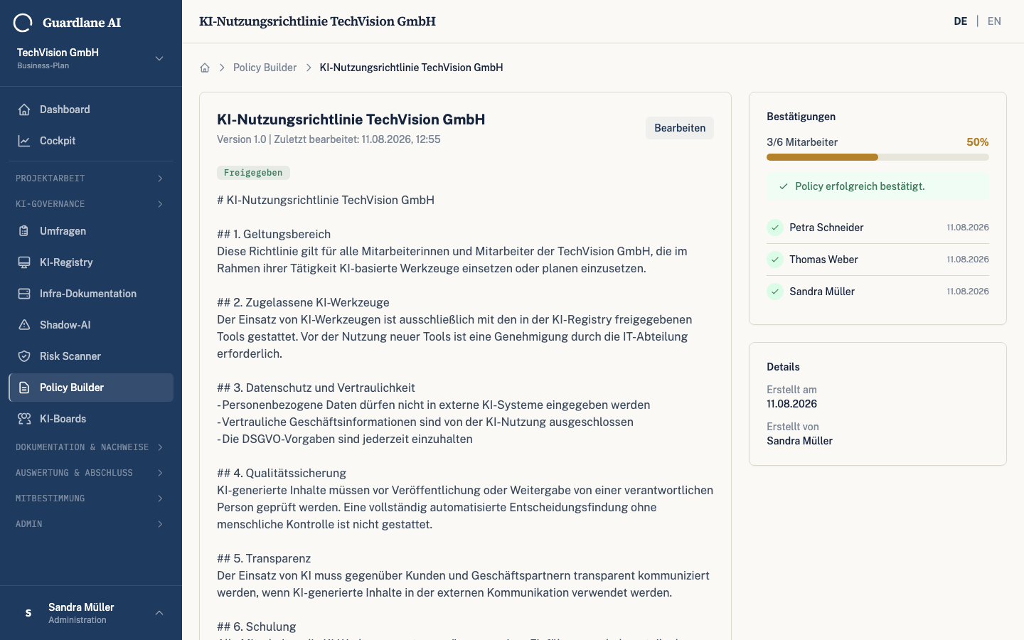 Policy acknowledgment dashboard