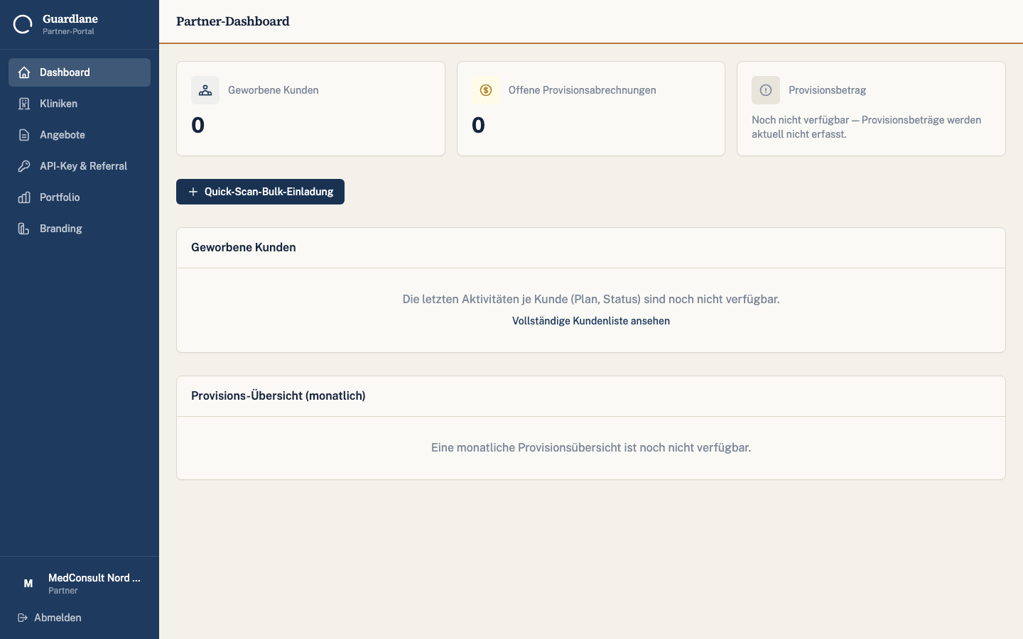 Partner dashboard interface
